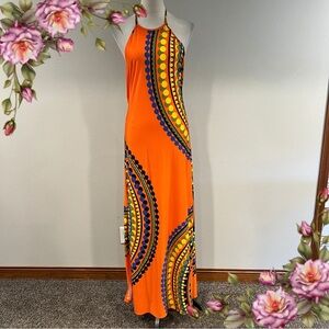 Venus Vibrant Orange Halter Maxi Dress size medium